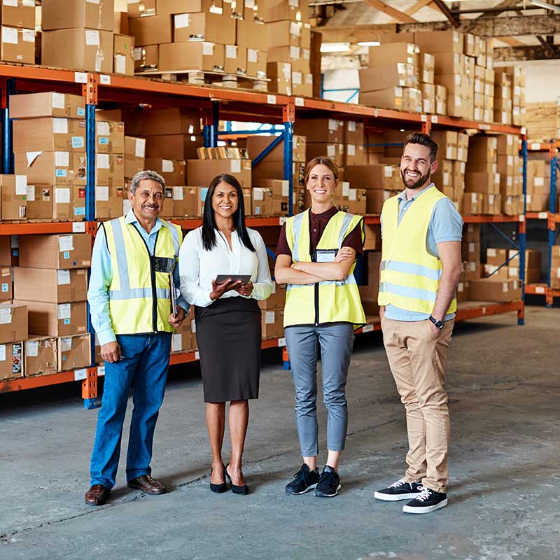 Equipe de estoque realizando um trabalho eficiente graças ao ótimo planejamento de materiais da indústria.