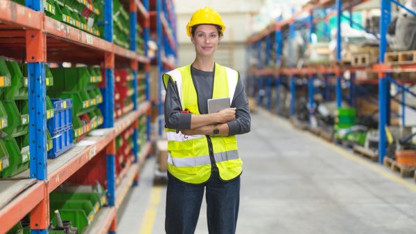 Gestora de fábrica monitorando desempenho da operação enquanto olha KPIs de produção em tablet