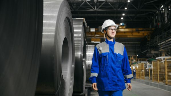 Colaboradora trabalhando com confiança na fábrica ao saber como sua atividade contribui para o sucesso da empresa