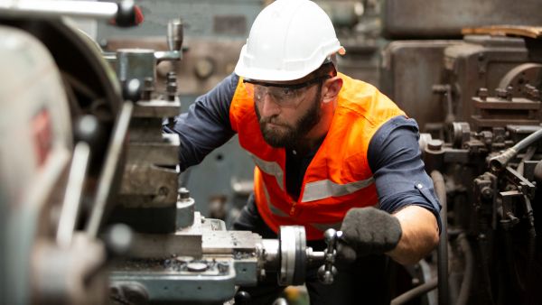 Colaborador testando funcionamento de máquinas após manutenção preventiva